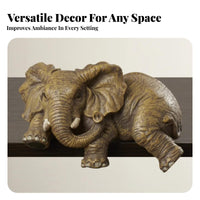 Cute Resin Elephant Sculpture Detailed Texture Shelf Ledge Elephant Sculpture Artisanal Look for Bookshelf, Mantelpiece, Office Desk