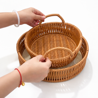 Home Storage Basket with Handles, Round Fruit Storage Basket, Brown Synthetic Polymer for Kitchen & Living Room, 4 Pieces