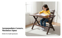 Foldable Design Foldable Workstation with Hutch No Assembly Required Study Table Space-Saving Writing Desk Sturdy & Safe for Students, Parents, Small Apartments, Bedroom, Home, Playroom