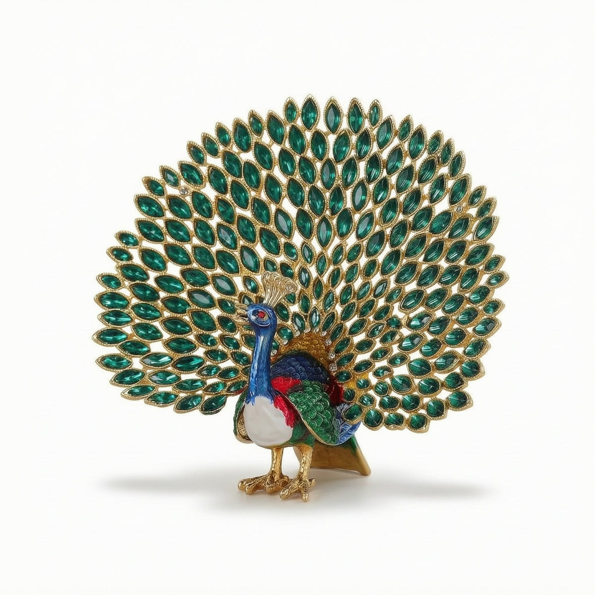 Peacock Trinket Box Jeweled Peacock Figurine with Storage Jewelry Box with Hinge Enameled Statue Enamel for Women, Vanity