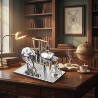 Electricity Generation Stirling Engine Copper Plunger Cylinder Stirling Engine Generator Model Educational Alcohol Lamp Metal Build for Hobbyists, Science Students, Desk, Classroom