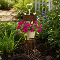Rustic Iron Bird Planter Garden Yard Decoration