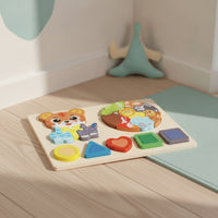 1 Piece Wooden Shape Puzzle Board with Animal Theme Geometric Blocks Matching Puzzle Splinter-free Design Suitable for Cognitive Development Indoor Play