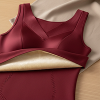 Women's V-Neck Thermal Camisole with Built-in Bra Pads, Silk-Blend Brushed Warm Base Layer