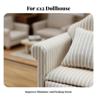 3 Pieces Upholstered 1:12 Scale Couch Set Realistic Design 1/12 Scale Living Room Furniture Includes Pillows Dollhouse Sofa Set Handmade for Hobbyists, Collectors