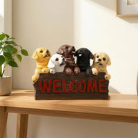 Welcome Sign with Dog Figures Hand-Painted Dog Statue with Welcome Sign Outdoor