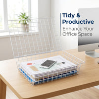 Desk Storage File Organizer with Lid, Metal Wire Mesh Document Basket for Office Workers, Desktop Filing Paper A4 FC Size