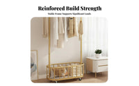 Freestanding Rolling Clothes Rack with Shelves Easy to Move Wheeled Clothes with Bottom Shelf Minimalist Design Garment Stand Space-Saving for Students, Renters, Homeowners, Bedroom, Living Room, Entryway, walk-through Closet