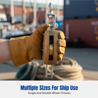 Nautical Wooden Pulley Block, Single or Double Wheel, IMPA231601, Durable Wood Construction