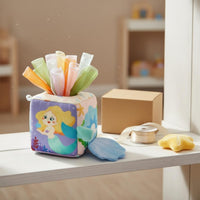 Color Recognition Baby Tissue Box Toy Mirror Surface Sensory Tissue Box Toy Pull Ribbons Cloth Activity Cube Fine Movement Skills for Babies, Toddlers