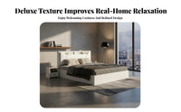 Contemporary White Bed Frame Solid Wood Construction Wooden Slat Bed Base No Box Spring Needed Bedroom Furniture for Couples, Renters, Guest Room