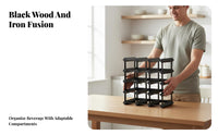 Wood and Metal Beverage Rack Space Saving Freestanding Beverage Rack Sturdy Construction Bar Furniture for Entertainers, Adults, Kitchen, Dining Room