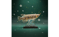 New Chinese Design Gold Foil Dragon Aquatic Creature Figurine Wealth Symbol Crystal Arowana Statue Artfully Crafted Feng Shui Aquatic Creature Ornament for Business Owners, Living Room, Office, Housewarming