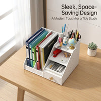 Desktop File Organizer Rack with Storage Box, Stackable Document Holder for Office Workers, Vertical Filing System for Workspace Organization