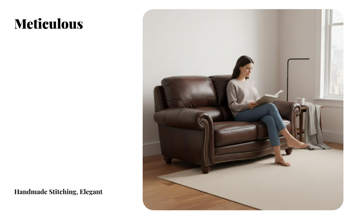 Top-Grain Leather Brown Three-Seater Sofa Retro USA Retro aesthetic 3-Seater Settee Upholstered Couch Comfortable for Apartment Dwellers, Homeowners, Interior Design aficionados, Lounge Area, Den, perusing Corner, Home Office