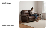Top-Grain Leather Brown Three-Seater Sofa Retro USA Retro aesthetic 3-Seater Settee Upholstered Couch Comfortable for Apartment Dwellers, Homeowners, Interior Design aficionados, Lounge Area, Den, perusing Corner, Home Office