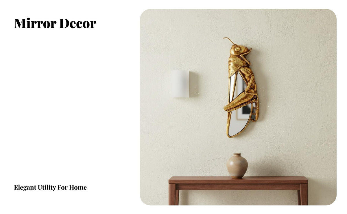 Gold Grasshopper Decor Creative Design Gold Grasshopper Wall Mirror Grasshopper Wall Mirror Realistic Detailing for Living Room