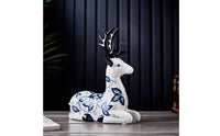 2 Pieces Blue and White Deer Ornaments Elegant Design Sitting Deer Figurines Delicate Details Home Decors for Study, Entryway