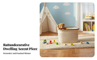 adaptable Faux Rattan basket Woven Design Storage container adaptable Laundry Hamper Portable for Families, households, Students, Playroom, Bedroom, Living Room, Bathroom