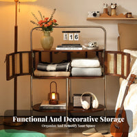 Multi-Functional dual-level Rattan Cart Multifunctional Storage Trolley With casters Side Table Space-Saving Design for Homeowners, Office Workers, Bedroom, Living Room, Small Spaces, Bathroom