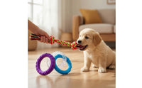 Interlocking Ring Toy with Rope Rubber Ring and Rope Tug Toy Interactive for Dogs, Young Dogs, Chewing, Indoor Play, Training