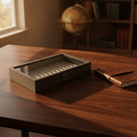 Ebony-Grain Pen Display Box with Clear Lid Multi-Slot Pen Display Box Non-Slip Elegant for Collectors, Desk Organization, Office, Showcase Shelf