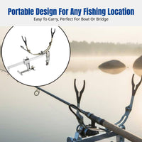Double Fixed Metal Rod Holder, Adjustable Base, Portable Support for Bridge & Boat Fishing
