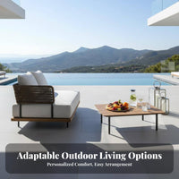 4 Pieces Nordic and aesthetic Woven Lounge Set Weather-Resistant Outdoor Furnishing Thick Cushions Conversation Group configurable Design for Property Developers, Garden lovers, Patio, rearyard, waterfront, Porch