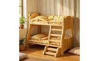 Doll Bed with Stairs Rounded Corners Dollhouse Bunk Bed Furniture for Young Children, Pretend Play