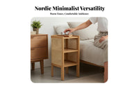 Japandi Aesthetic Storage Nightstand Compact Design Curved Rattan-Panel Cabinet Sturdy Construction End Table Rounded Corners for Homeowners, Apartment Dwellers, Bedroom, Small Areas, Guest House, Living Room