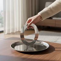 Fruit Tray with Handle Reflective Metal Fruit Dish Round for Tabletop