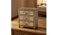 Tiny Hardwood Storage Drawers Vintage Tabletop Chest of Drawers Floral Desk Drawer Organizer for Collectors, Vanity, Bedside Table