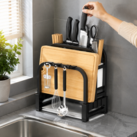 Cutting Board Stand, Knife Holder, Stainless Steel, Draining Rack, Space-Saving, Countertop, Kitchen Storage