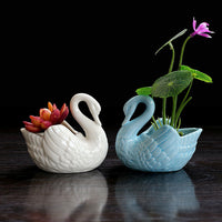 European Style Ceramic Swan Planter for Hydroponic & Succulent Plants, Desktop Flower Pot