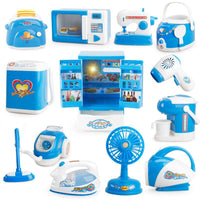 Kids' Mini Kitchen Appliance Pretend Play Set - Washing Machine, Refrigerator, Coffee Maker, Sewing Machine, Bread Maker, Scale Toys