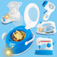 Kids' Mini Kitchen Appliance Pretend Play Set - Washing Machine, Refrigerator, Coffee Maker, Sewing Machine, Bread Maker, Scale Toys