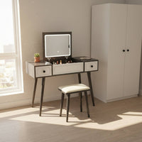 Hinged Lid Vanity Table Space Saving Dressing Table with Mirror and Stool Bedroom Furniture for Women