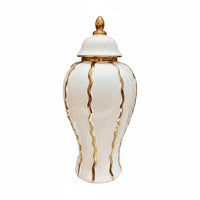 Lidded Ceramic Jar Wavy Vertical Accents Decorative Ceramic Jar Multifunctional Home Decor