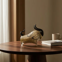 Glass Bovine Tabletop Bull Ornament Artistic Sculpture for Office, Bookshelf