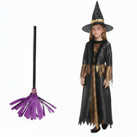 Includes Accessories girls' Witch Costume Set Star Pattern Witch Dress with Hat Puffy Sleeves Halloween Apparel Layered Design for Children, Teens, Toddlers, Trick-or-Treating, School Plays