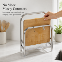 Thickened 304 Stainless Steel Cutting Board Holder with Lid Storage for Kitchen Countertop, No Installation Required
