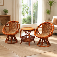 6 Piece Rattan Garden Furniture Set, Reddish Brown Garden Table and Chairs, Patio Furniture Set with Cushions for Alfresco Dining