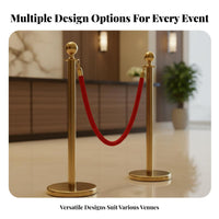 Stainless Steel Rope Stanchion Post Rust Proof Stanchion Post with Velvet Rope Luxurious Design Queue Pole Barrier Weighted Base for Venue Managers, Security Personnel, Business Owners, Hotels, Airports, Casinos, Museums