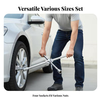 High Rotational Force 4 Way Lug Wrench Labor Saving 4 Way Wheel Brace Heavy Duty for Roadside Emergency, Garage