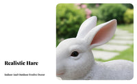 Holiday Gift White Resin Bunny Statue Fine Workmanship Easter Rabbit Ornament Realistic Details Easter Bunny Decor Weather Resistant for Collectors, Outdoor, Patio, Lawn, Desktop