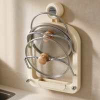 Wall-Mounted Pot Lid Holder with Detachable Drip Tray, No-Drill Suction Cup Design for Kitchen Organization