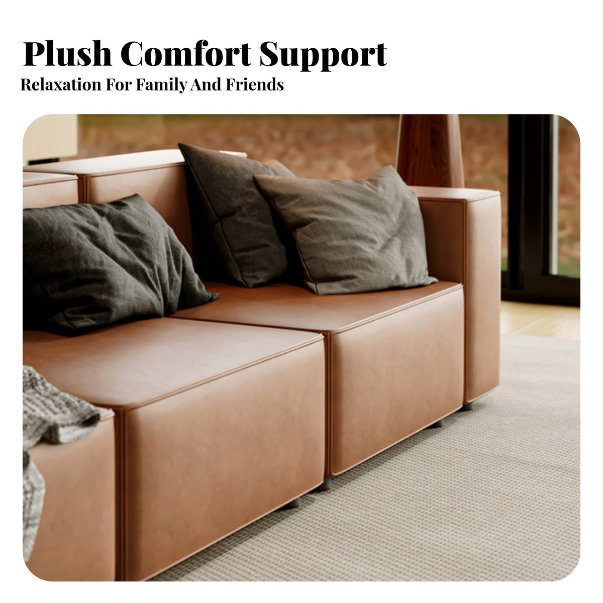 Tofu Block Sofa Wabi-Sabi Aesthetic Living Room Furniture Faux Leather Upholstery Couch for Apartment Dwellers, Homeowners, Home, Lounge Area, Bedroom