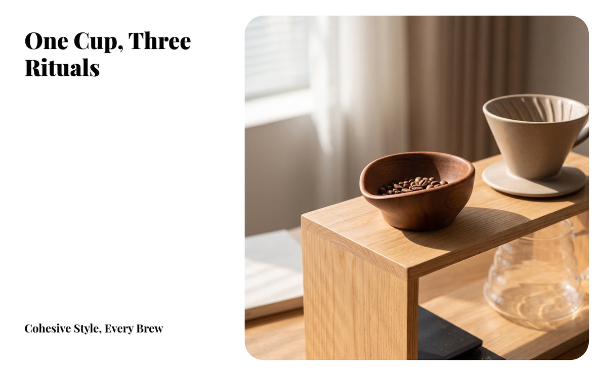 Low-Mess Coffee Bean Measuring Cup | Smooth Wood-Grain Finish, Coffee Bean dispensing Cup, for Prep