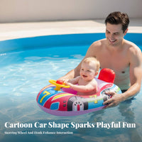Car Squeaker Swim Seat Cartoon Design Inflatable Car Float Thick Sturdy PVC Stee Loop Wheel Swim Loop for Infants, Young Children, Outdoor, Beach