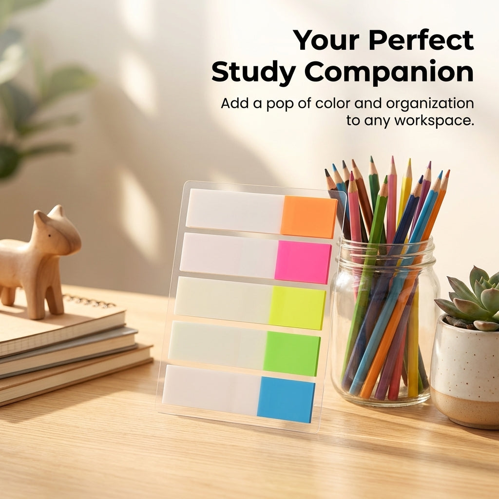 Transparent PET Sticky Index Tabs, 100 Fluorescent Colorful Page Markers for Students Annotating Books, Reading Folder Stickers